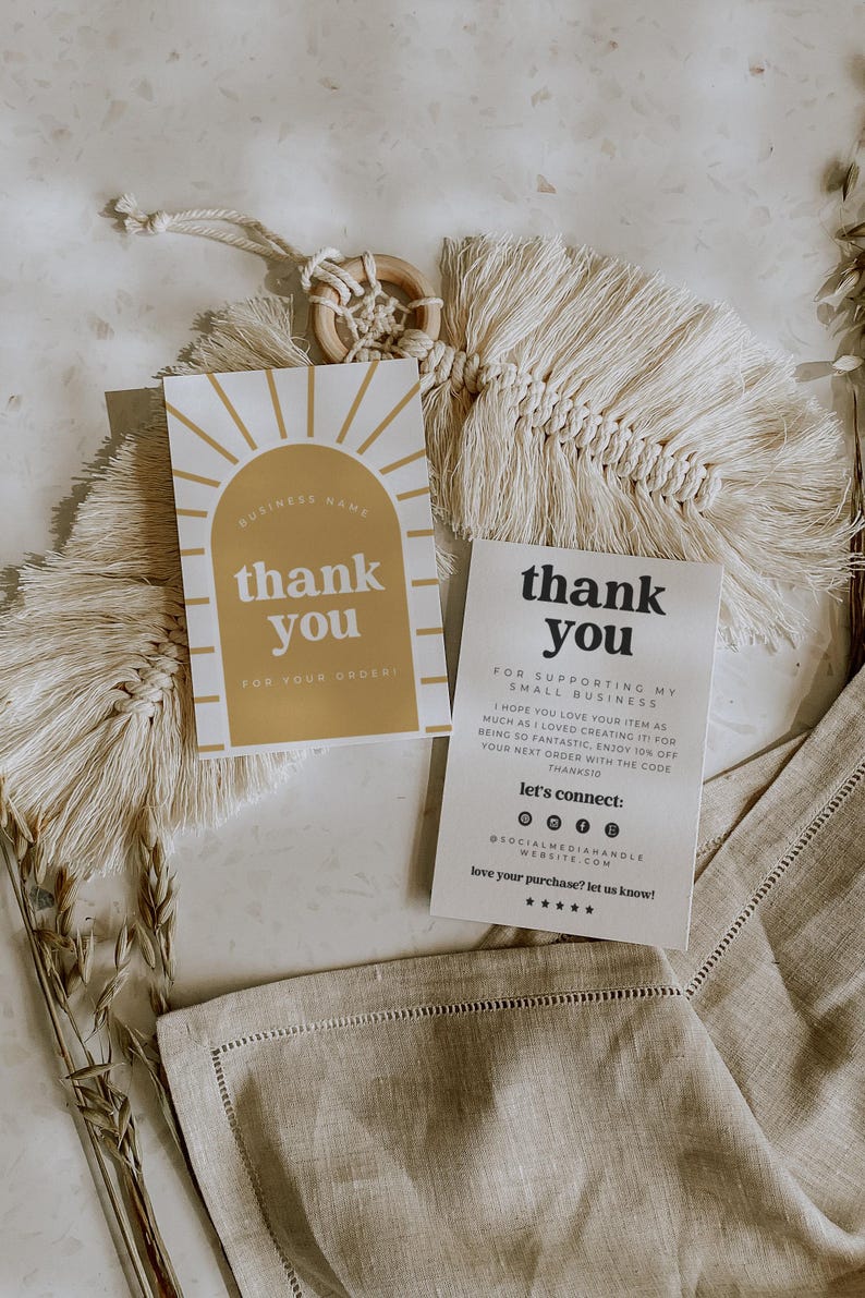 Retro Sun Thank You Card Template, Editable Small Business Thank You ...
