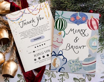 Whimsical Holiday Thank You Card, Business Package Insert Canva Template, Editable Holiday Order Postcard
