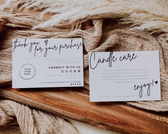 Modèle de carte de remerciement d&#39;entreprise MODIFIABLE, imprimable de remerciement pour votre achat Modèle de carte « Mae » pour l&#39;entretien des bougies