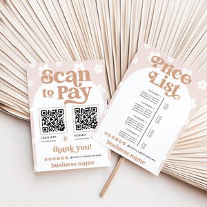 Retro Scan to Pay Sign & Price List Template, QR Code Sign, Printable Payment Sign, Accepted Payments Sign, Pricing Sheet, Price Guide- Dani