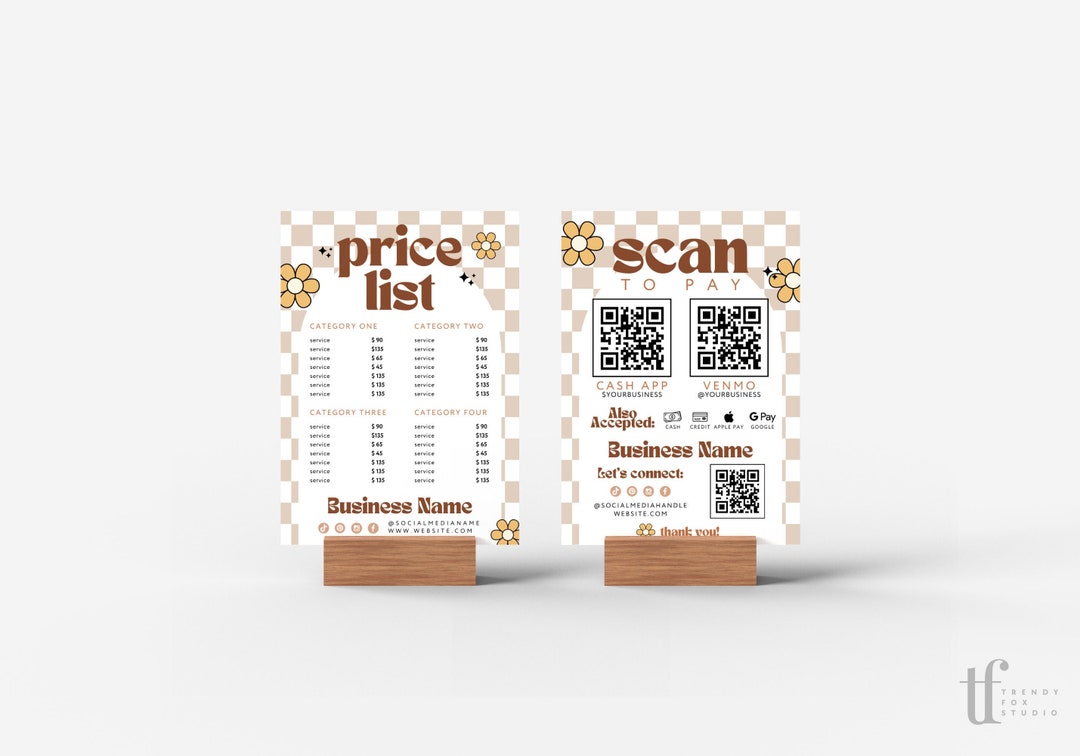 Retro Scan to Pay Sign & Price List Template, QR Code Sign, Printable