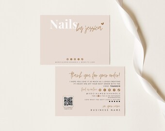 False Nails Backing Card Canva Template, Editable Artificial Nails Package Insert, Printable Press On Nail Display Card Thank You - Bohe