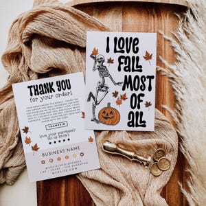 Spooky Fall Business Thank You Card Canva Template, Editable Business Thank You, Customer Package Insert, Autumn Leaves Skeleton