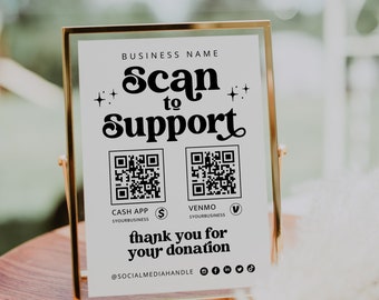 Calligraphy Monogram Charity Donation Card With QR Code in 