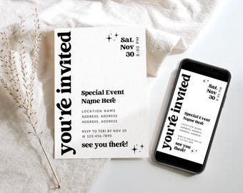 Retro Business Invitation Template, Special Event Invitation, Digital You&#39;re Invited, IG Story Invite Template, Text Invitation Canva - Dani