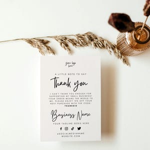 Editable Business Thank You Card Canva Template, Printable Thanks For Your Purchase Card, Business Package Insert Postcard Mailer - Allie