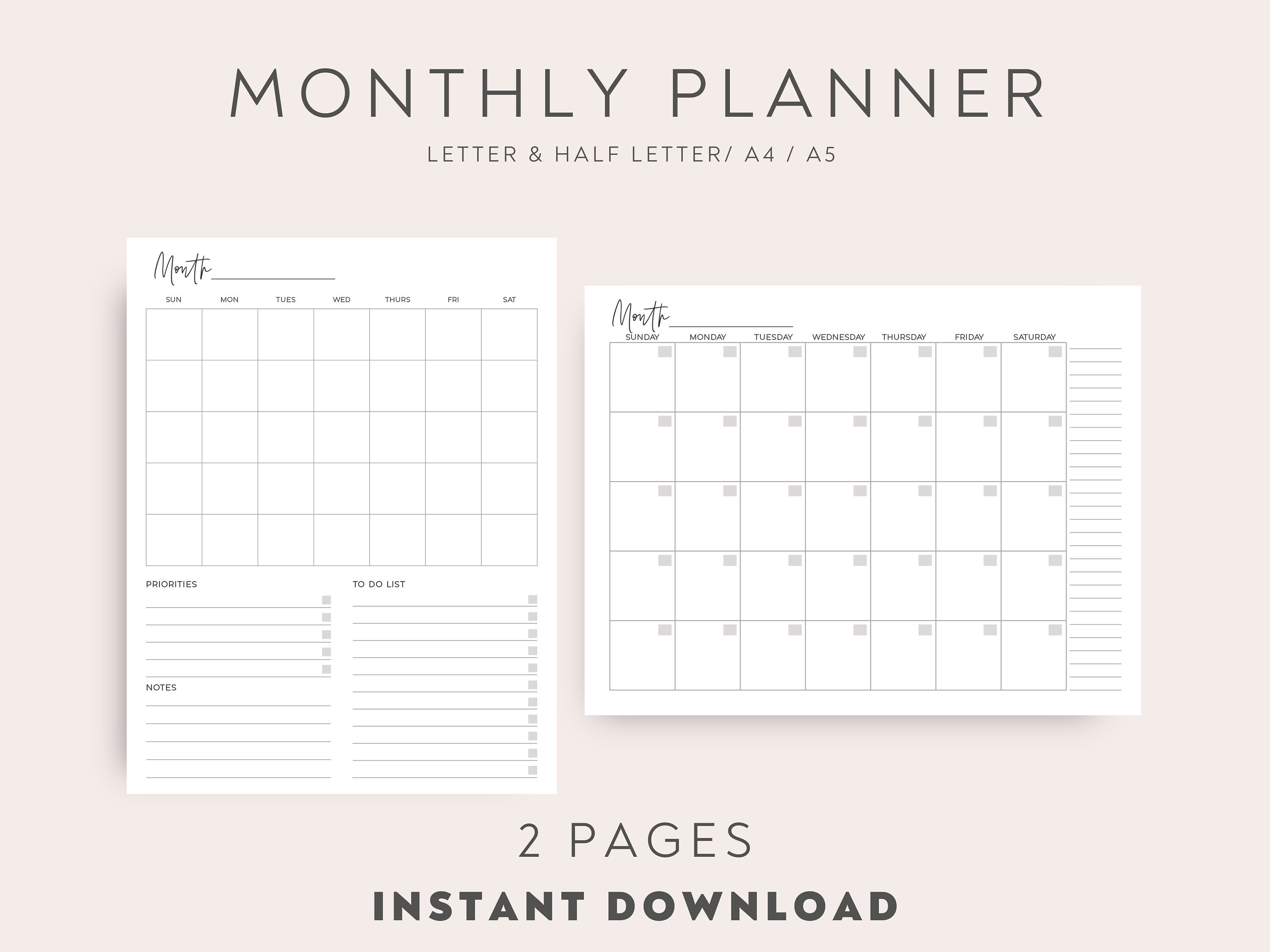 Monthly Planner Printable Minimal Monthly Task List Undated - Etsy