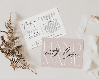 Modern Handmade Business Thank You Card Canva Template, Blush Printable Artificial Wreath Care Guide, Holiday Wreath Instructions Card -Ayla