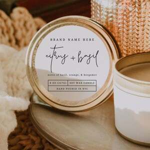 Round Candle Label Template, Editable Candle Lid Sticker Label, Pre designed Circular Modern Candle Label Template Instant Download - Zola