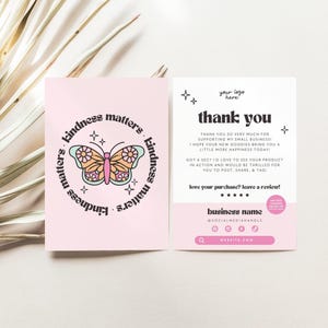 Retro Butterfly Business Thank You Card Canva Template, Editable Retro Customer Thank You Business Packaging Card Printable Thank You, Pixie