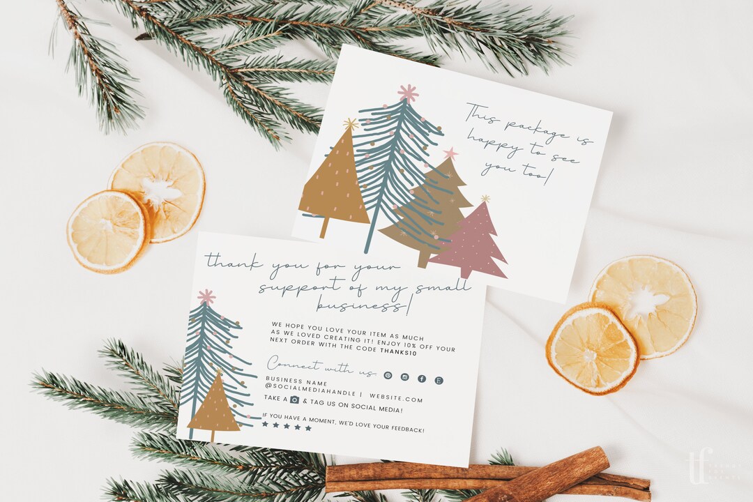 Boho Christmas Business Thank You Card Canva Template Holiday - Etsy