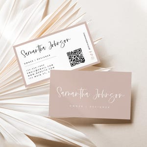 Boho Business Card Canva Template, INSTANT DOWNLOAD Printable Feminine Business Card, Neutral Calling Card, QR Code Business Card - Gwen