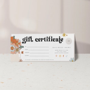 Retro Floral Gift Certificate Template, DIY Printable Gift Voucher Certificate, Editable Gift Card, Salon Gift Certificate, Canva - Ace