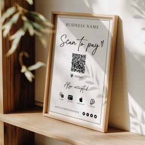 Printable Payment Sign QR Code Sign Canva Template, Scan to Pay Sign, Accepted Payments Sign, Venmo Paypal Sign Customizable QR Code - Evie