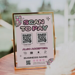 Editable Scan to Pay Sign QR Code Sign Template Canva, Printable Payment Sign, Accepted Payments Sign, CashApp Venmo Sign Customizable -Loni
