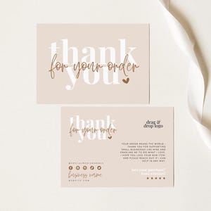 Boho Business Thank You Card Canva Template, Editable Neutral Customer Thank You Business Packaging, DIY Printable Insert - Bohie