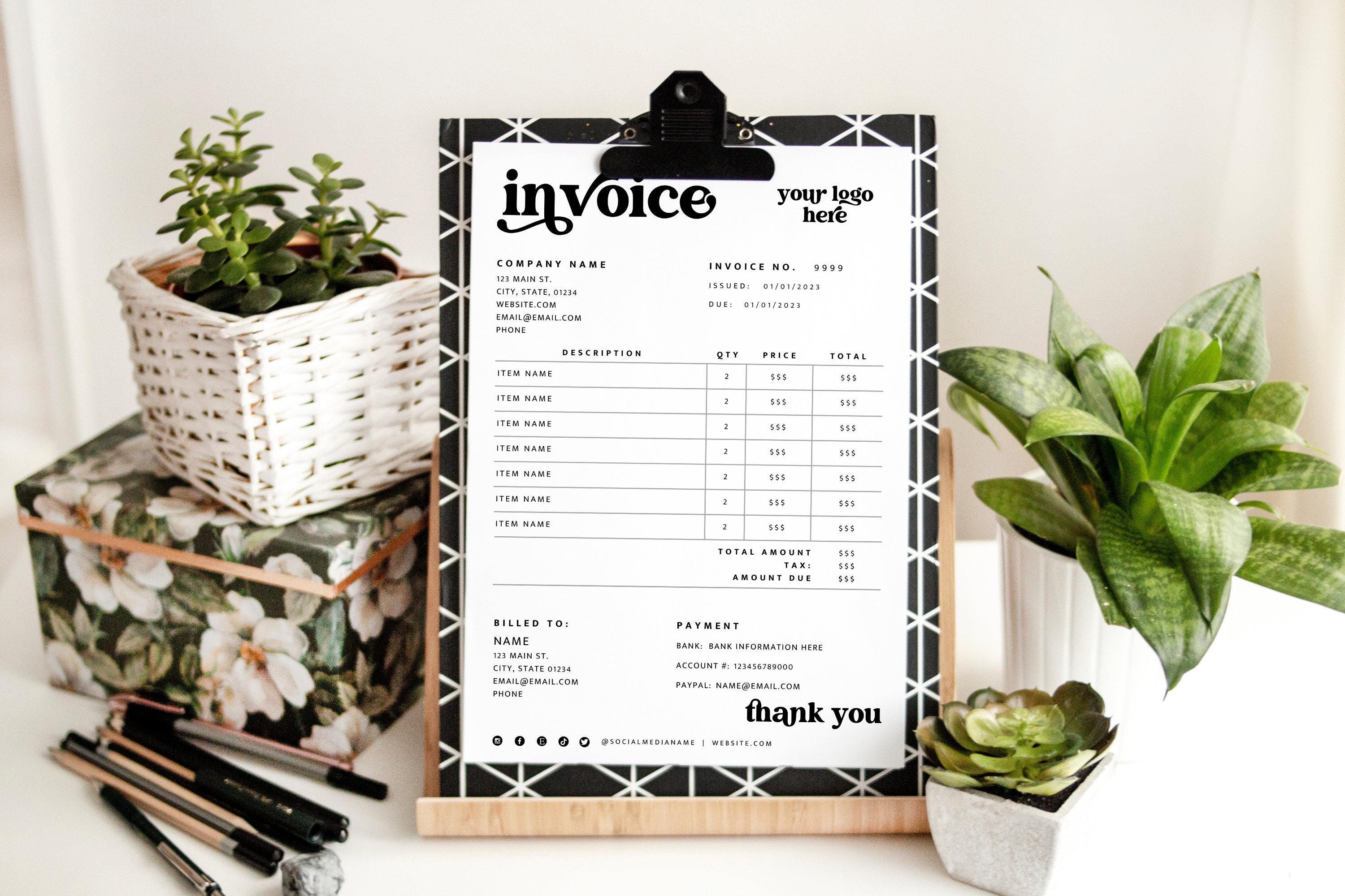 Editable Invoice Template Canva, Printable Small Business Invoice ...