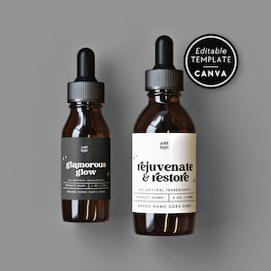 Dropper Bottle Label Canva Template, Editable Cosmetic Bottle Label, Printable Beauty Product or Essential Oil Label, 1oz 2oz 4oz - Dani