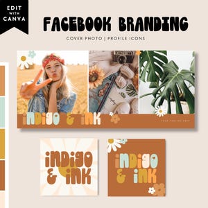 Retro Facebook Cover Template, Facebook Banner, Facebook Icon, Facebook Business Cover Image, DIY Facebook Template, Canva Template - Bohdi