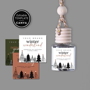 Christmas Car Diffuser Label Template Canva, Editable Holiday Product Label, Seasonal Diffuser Oil Air Freshener Label Printable