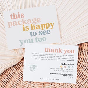 Editable Rainbow Small Business Thank You Card, Printable Retro Thanks For Your Purchase Card Cute Small Business Package Insert Card - Dani
