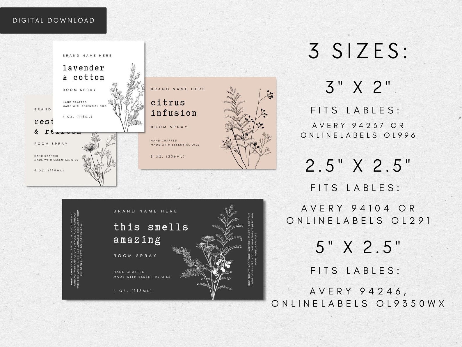 Room Spray Label Canva Template, Editable Product Label, 5x2.5 3x2 ...