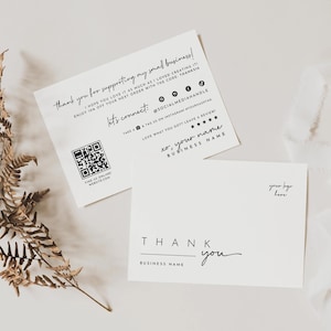 Minimalist Business Thank You Card Template, Add Logo, Editable Thank You Insert, Printable Modern Business QR Code Card, Canva - Idris