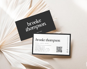 Modern Business Card Canva Template QR Code, Chic Printable Calling Card - Cove