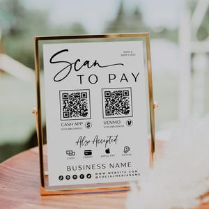 Scan to Pay Sign Template Canva 2 QR Code Printable Payment Sign, Accepted Payments Sign, CashApp Paypal Venmo Sign, Printable Sign - Vera
