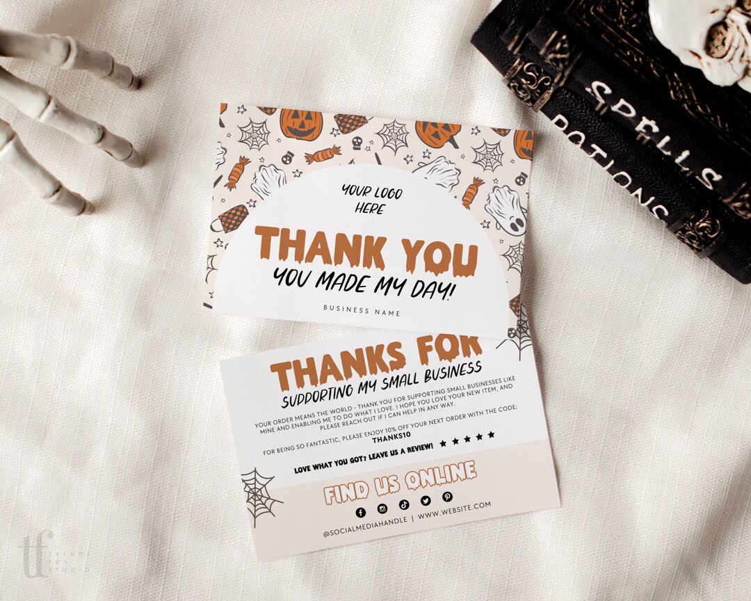 Boho Halloween Business Thank You Card Canva Template, Editable Pastel ...