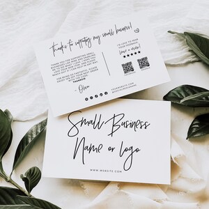 Minimal Business Thank You Card Canva Template, 2 QR Code Leave a Review Postcard, Thanks For Your Purchase Editable Package Insert - Dusk