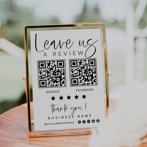 Ask For Review QR Code Sign Template Canva, Google Review Sign, Facebook Review, Business Review Us Request, Review Purchase Request - Gwen