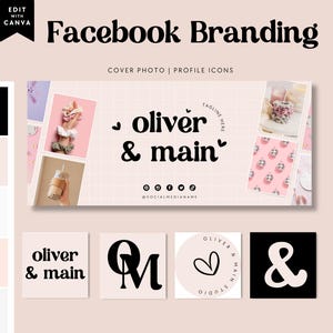 Retro Facebook Cover Template, Neutral Facebook Banner, Facebook Icon, Facebook Business Cover Image, DIY Facebook Canva Template - Jace