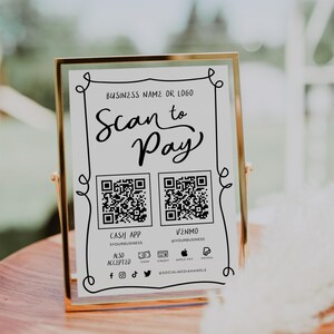 Editable Scan to Pay Sign, QR Code Sign Template, Printable Payment Sign Accepted Payment Sign, CashApp Venmo Sign Customizable Canva - Rose