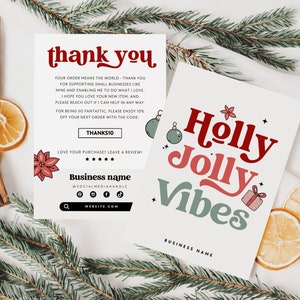 Retro Christmas Business Thank You Canva Template, Groovy Holiday Printable Thanks For Your Purchase, Editable Seasonal Package Insert Card