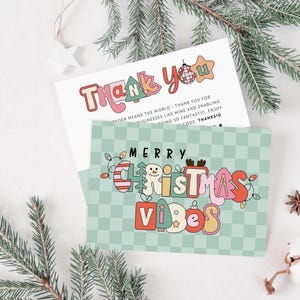 Cute Holiday Business Thank You Card Canva Template, Printable Christmas Thanks For Your Purchase Card, Package Insert Groovy Christmas Bryn