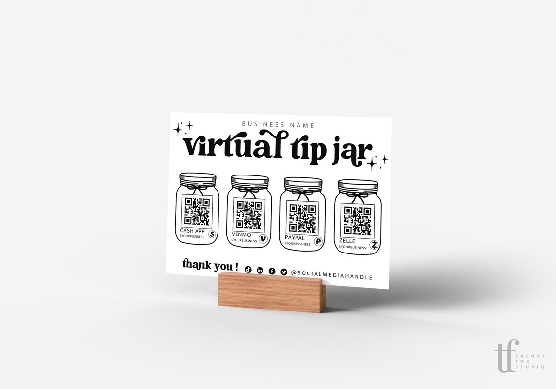Printable Virtual Tip Jar Venmo Cashapp Payment Sign QR Code - Etsy