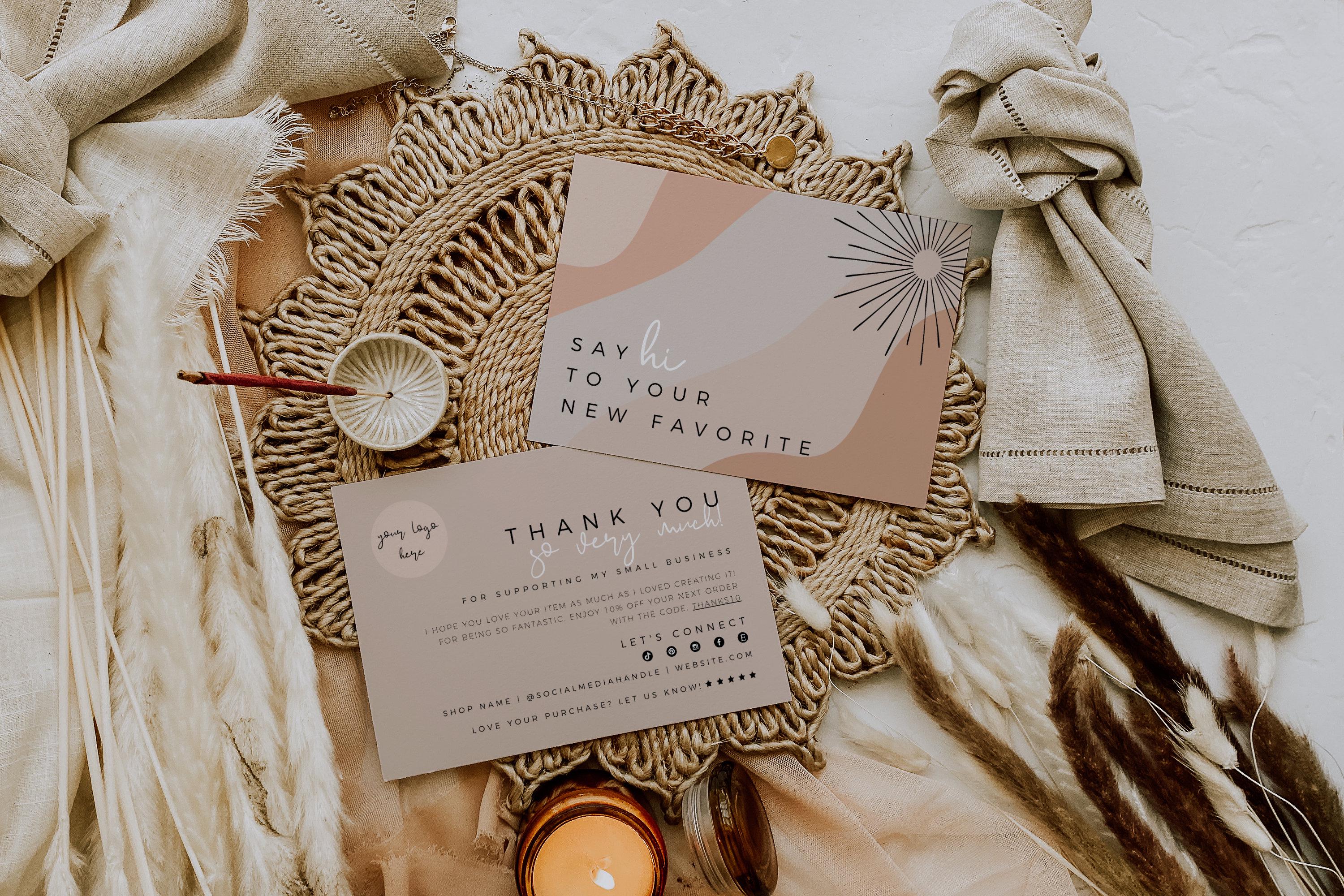 Boho DIY Thank You Card Template Canva, Neutral Business Package Insert ...