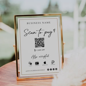 Printable Payment Sign QR Code Sign Canva Template, Scan to Pay Sign, Accepted Payments Sign, CashApp Paypal Sign Customizable QR Code Evie