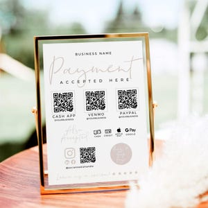 3 QR Code Scan to Pay Sign Template Canva, Printable Payment Sign, Printable Accepted Payments Sign, CashApp Paypal Venmo Sign - Carli