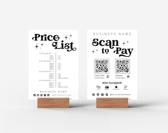 Retro Scan to Pay Sign & Price List Template, QR Code Sign, Printable Payment Sign, Accepted Payments Sign, Pricing Sheet, Price Guide- Dani