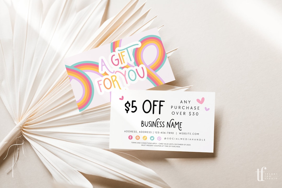 Rainbow Coupon Card Template, Printable Business Coupon Canva Template