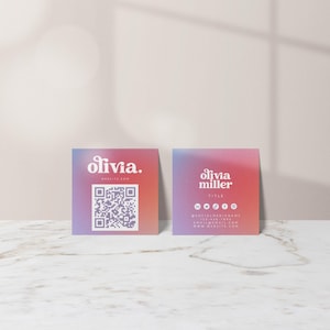 Retro Square Business Card Canva Template, DIY Printable Business Card QR Code Business Card, Business Branding Gradient Ombre Business Card