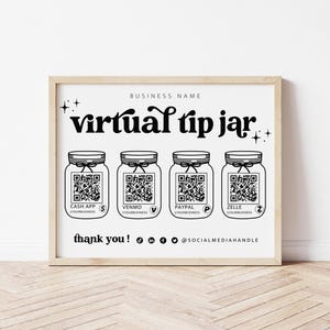 Printable Virtual Tip Jar Venmo Cashapp Payment Sign, QR Code Sign Template, Editable Tips Accepted Sign Canva, Instant Download - Dani