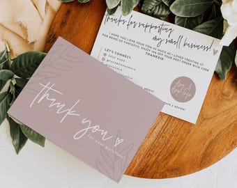 Boho Small Business Thank You Card, Editable Thanks For Your Purchase Card, Neutral Package Insert Card, Thank You For Your Order Card Canva