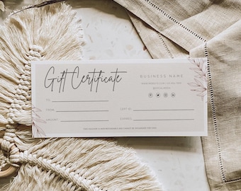 Boho Gift Certificate Template, DIY Printable Gift Voucher Certificate, Editable Gift Card, Spa Gift Certificate, Printable Template Adley