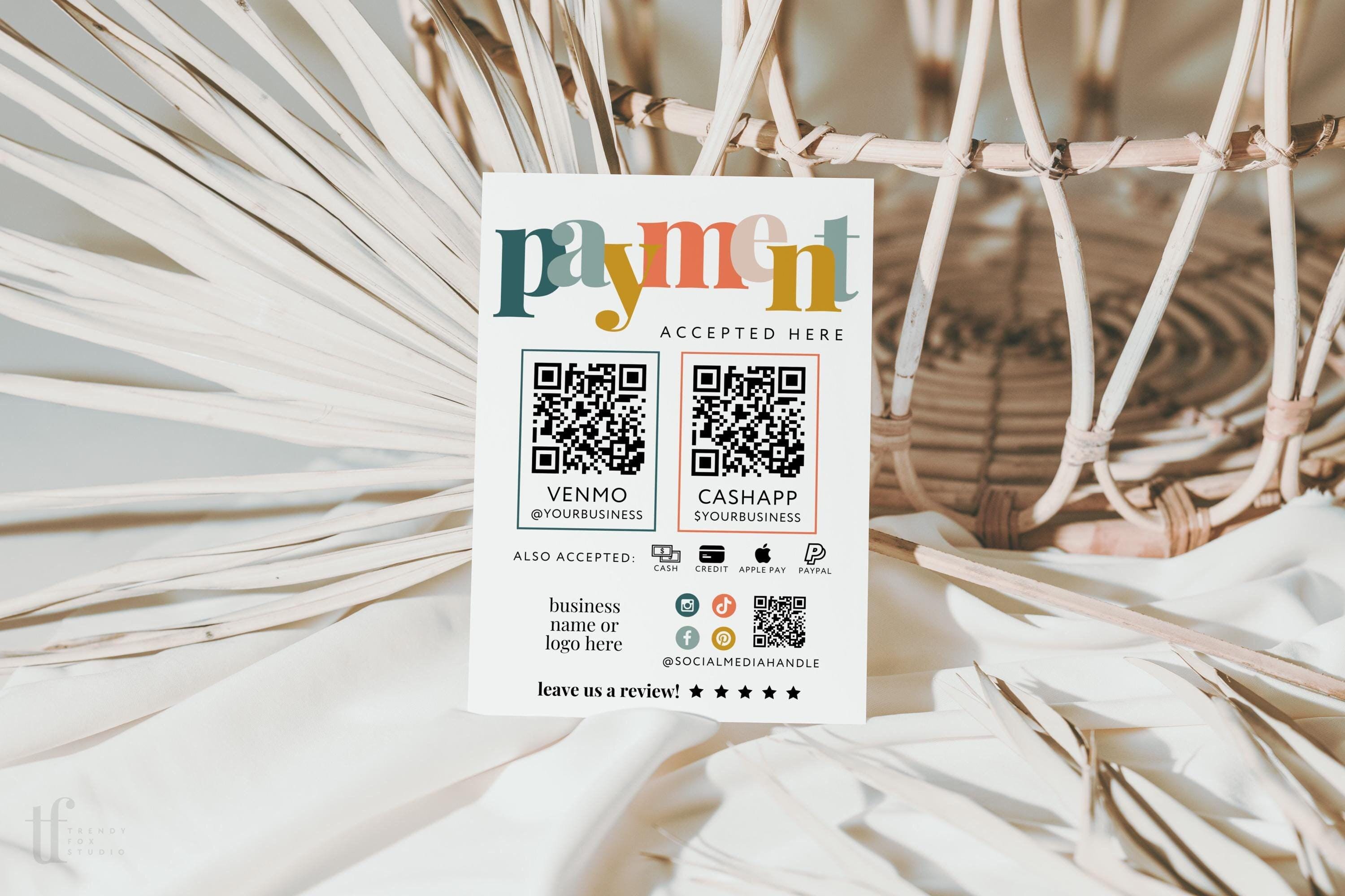 Boho Rainbow Scan to Pay Sign Template Canva, 2 QR Code Printable ...
