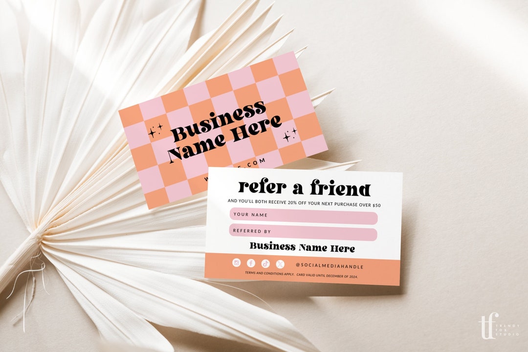 Retro Refer A Friend Business Card Template Canva, Printable Referral