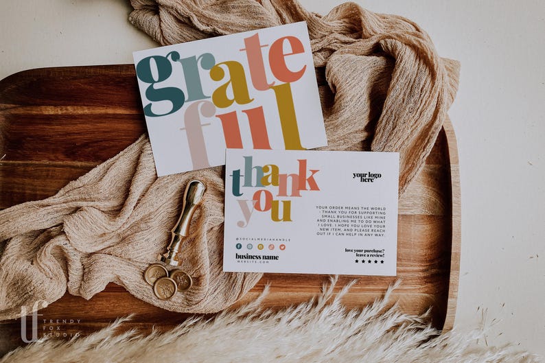 Boho Rainbow Thank You Card Canva Template, Editable Boho Business ...