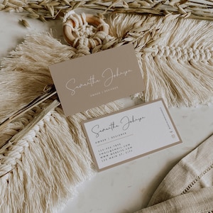 Boho Business Card Template, DIY Printable Business Card, Beige Small Business Card, Business Branding, Minimal Business Card Canva - Shiloh